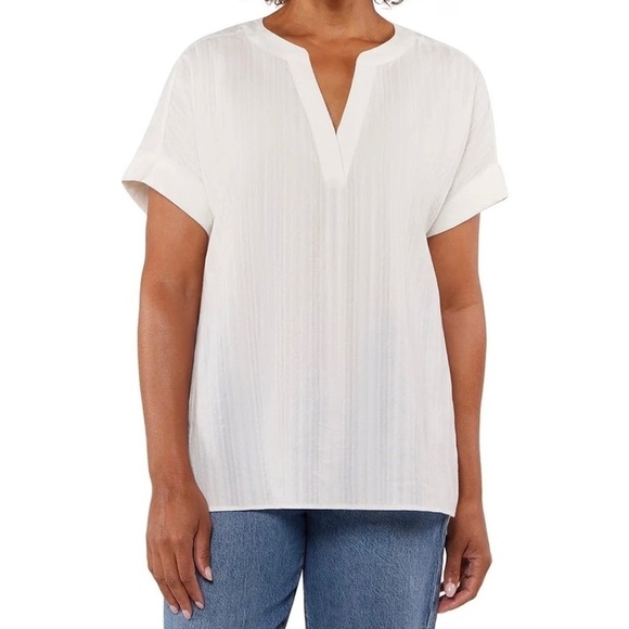 Matty M Tops - Matty M Ladies' Cotton Popover Top, Off-White/Ivory, Tunic Length, Small NWT